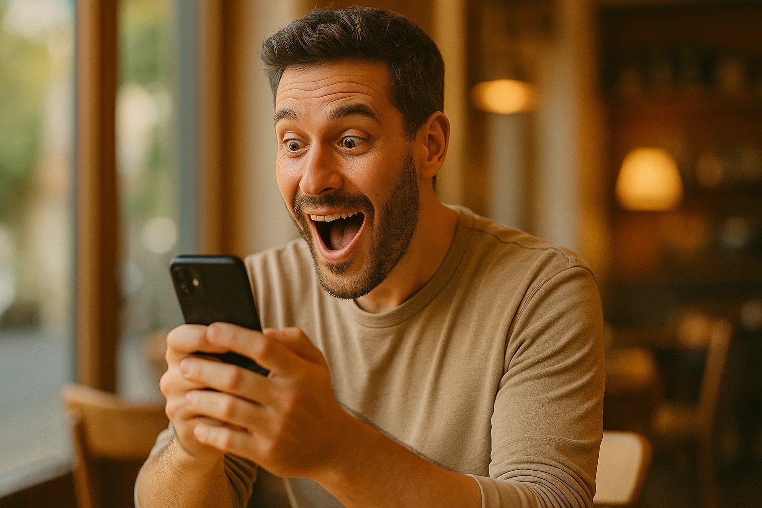 Persona feliz viendo su comisión